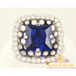 Серебряное кольцо 925 проба. Женское кольцо с синим камнем 330856с.